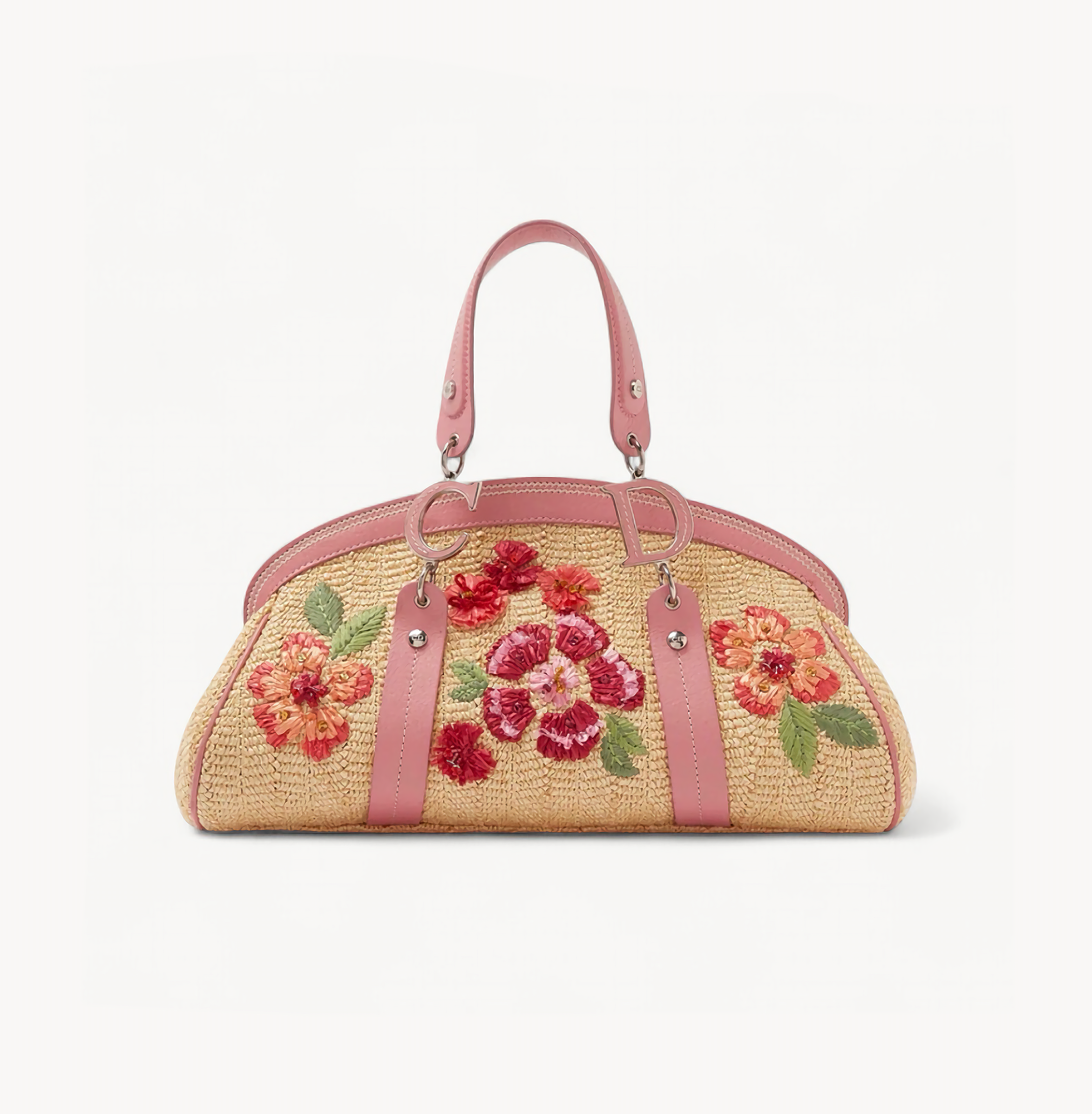 Christian Dior 2005 Limited Edition Pink Raffia Floral Wicker