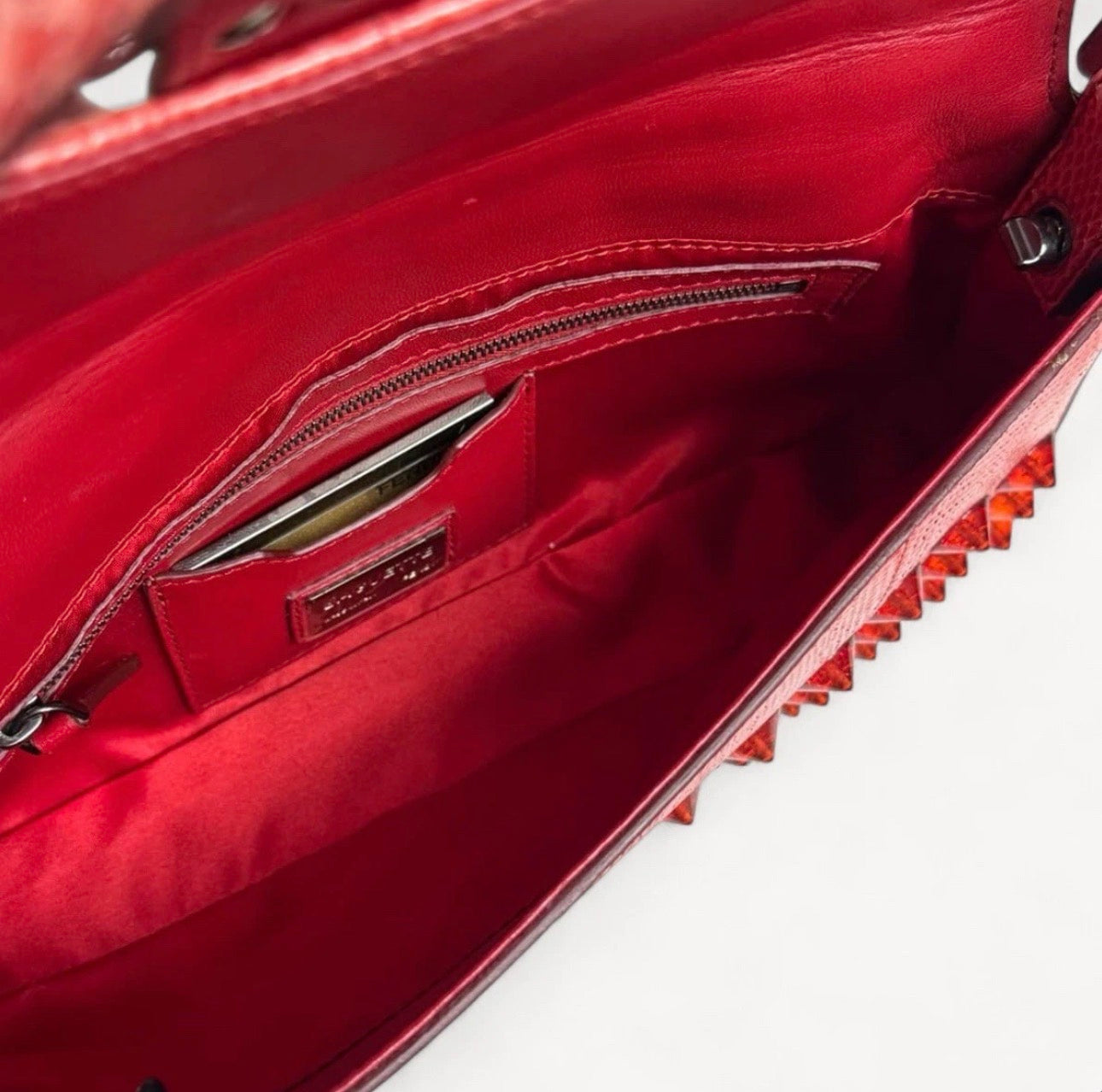 Fendi 2015 Dark Snakeskin Studded Leather Baguette Bag
