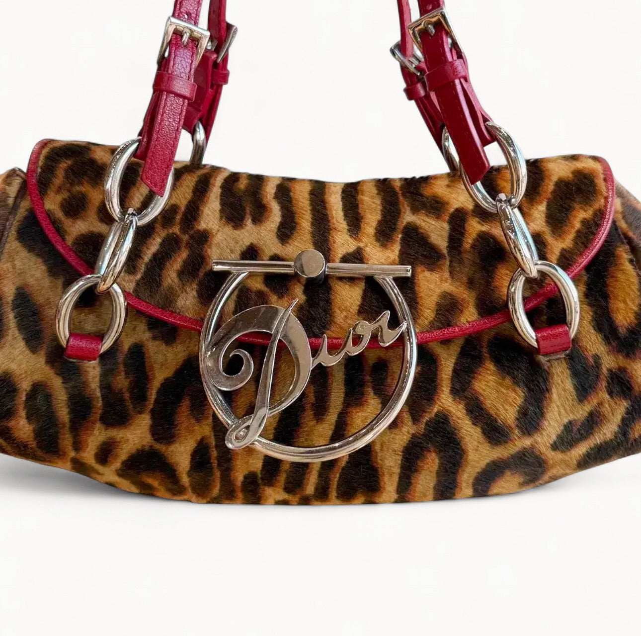 Christian Dior Pony Hair Leopard Print Diva Shoulder Bag