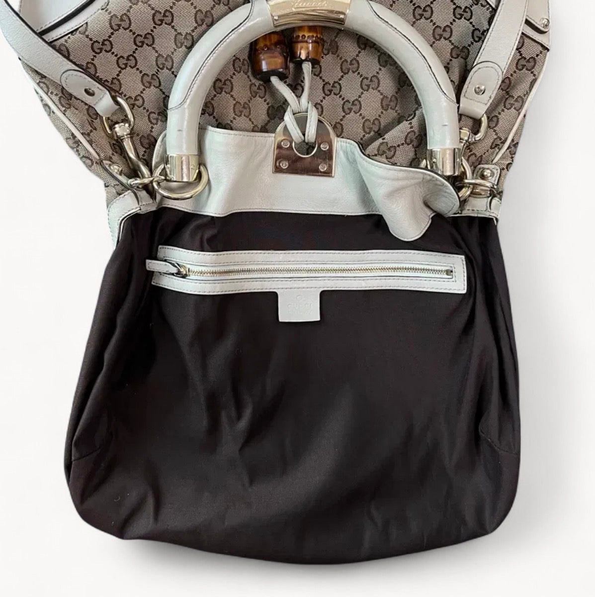 Gucci 2000s Brown GG Canvas Bamboo Tassel Indy Bag