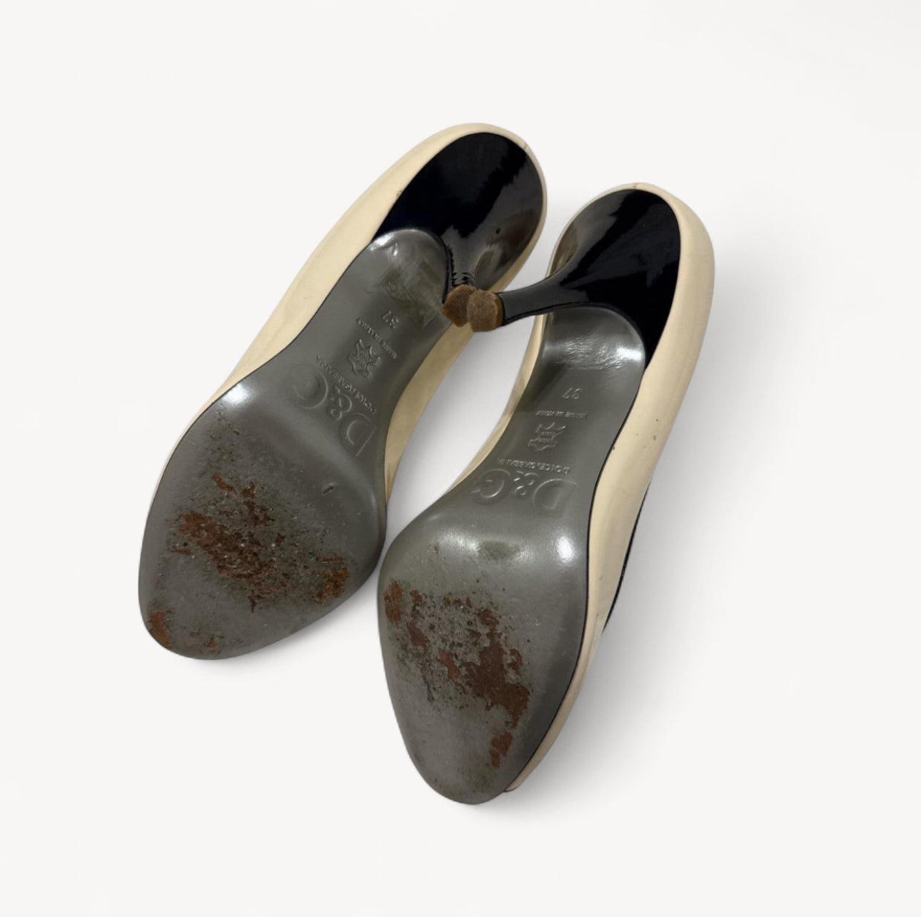 Dolce & Gabbana White Patent Leather Peep-toe Pumps