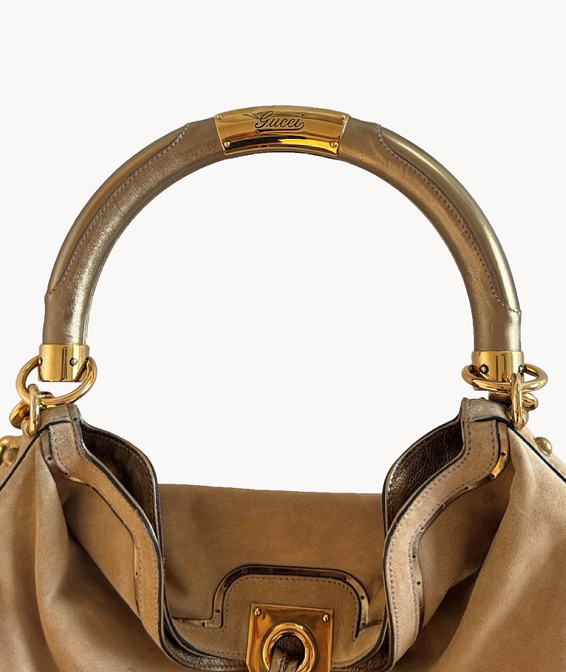 Gucci Limited Edition Beige Indy Babouska Hobo Suede Bag with Gold Detailing
