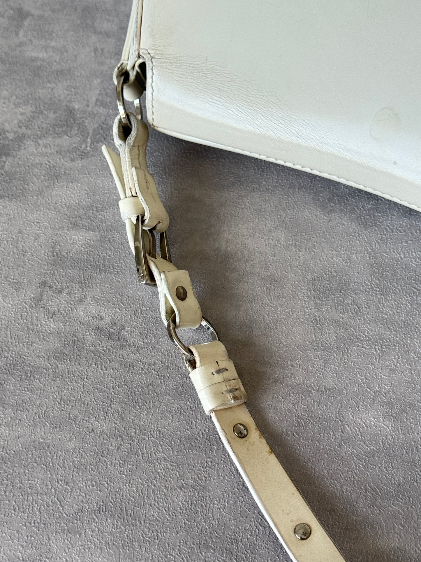 Christian Dior FW 2003 White Patent Leather Bondage Shoulder bag