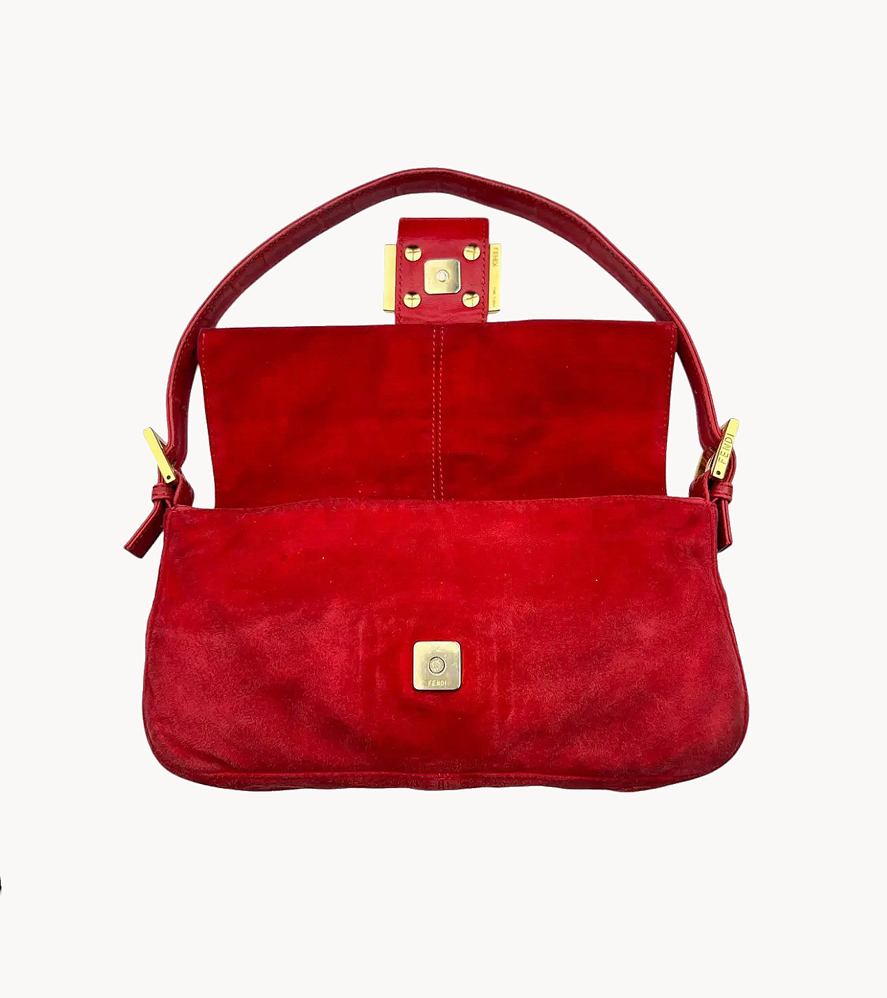 Fendi Red Suede Baguette Shoulder Bag