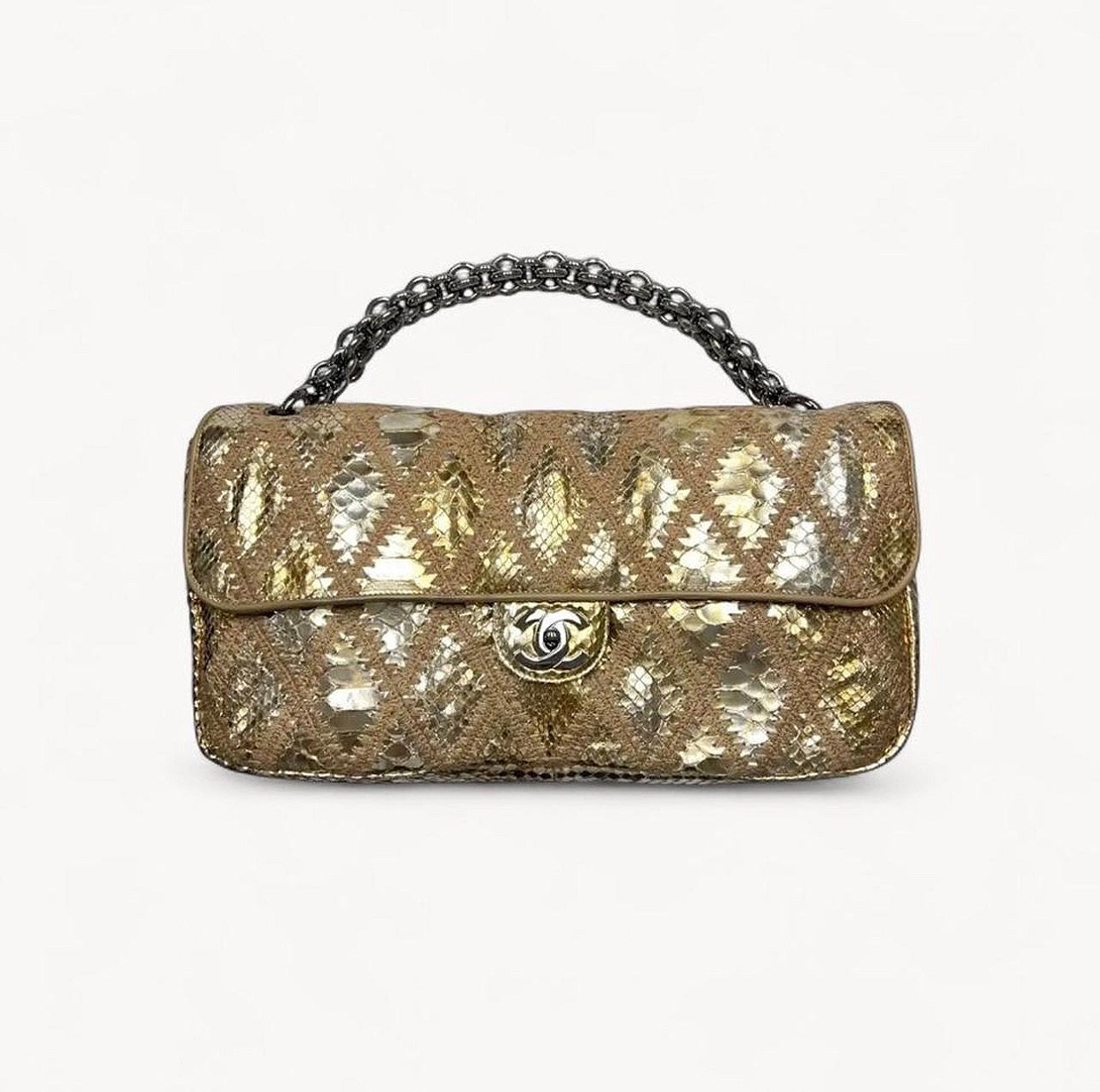 Chanel SS 2007 Gold Metallic Python Crochet Chain Flap Bag