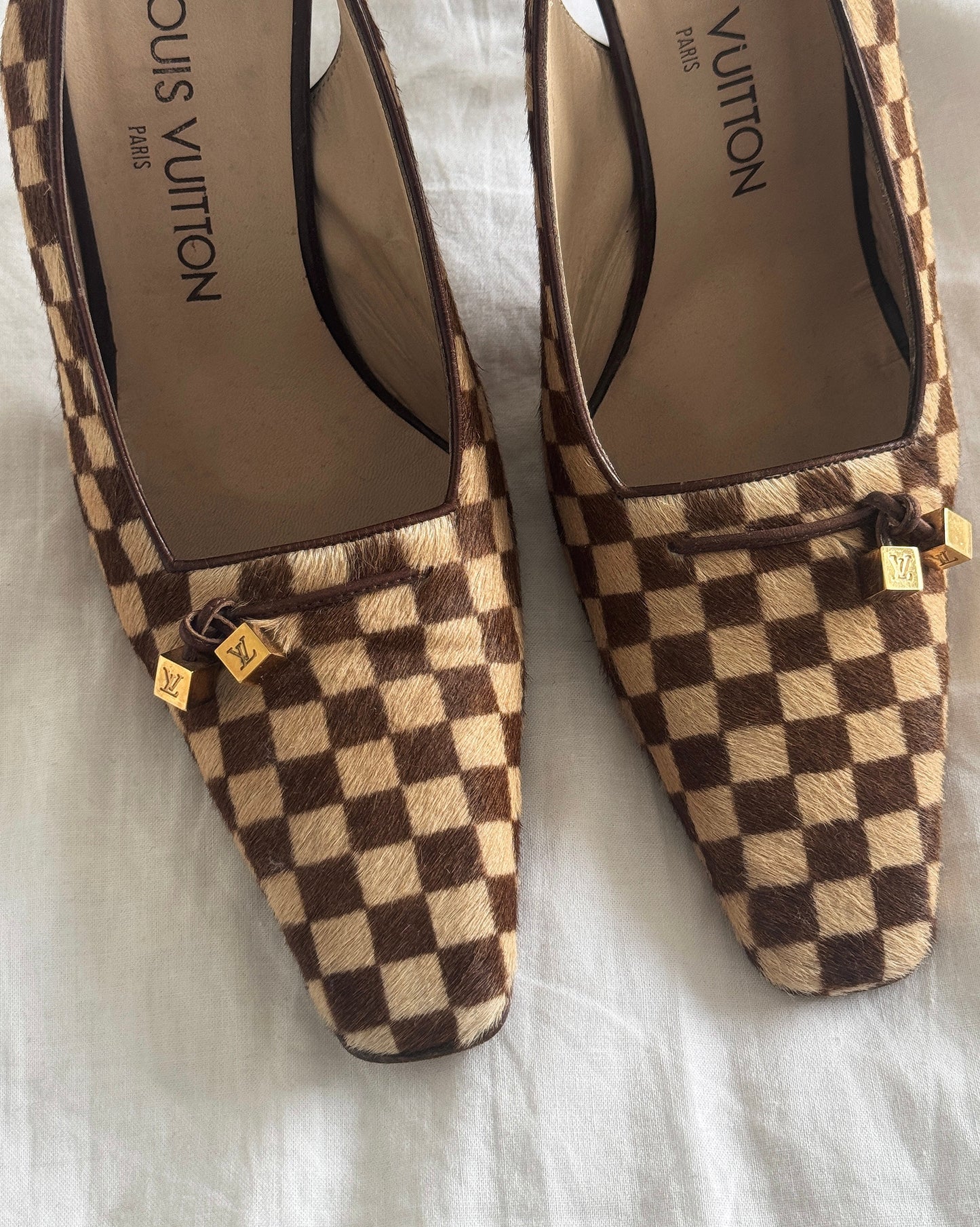 Louis Vuitton Damier Ponyhair Slingback Heels