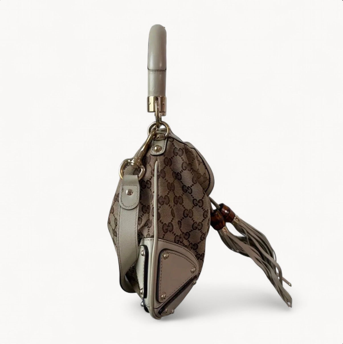 Gucci 2000s Brown GG Canvas Bamboo Tassel Indy Bag