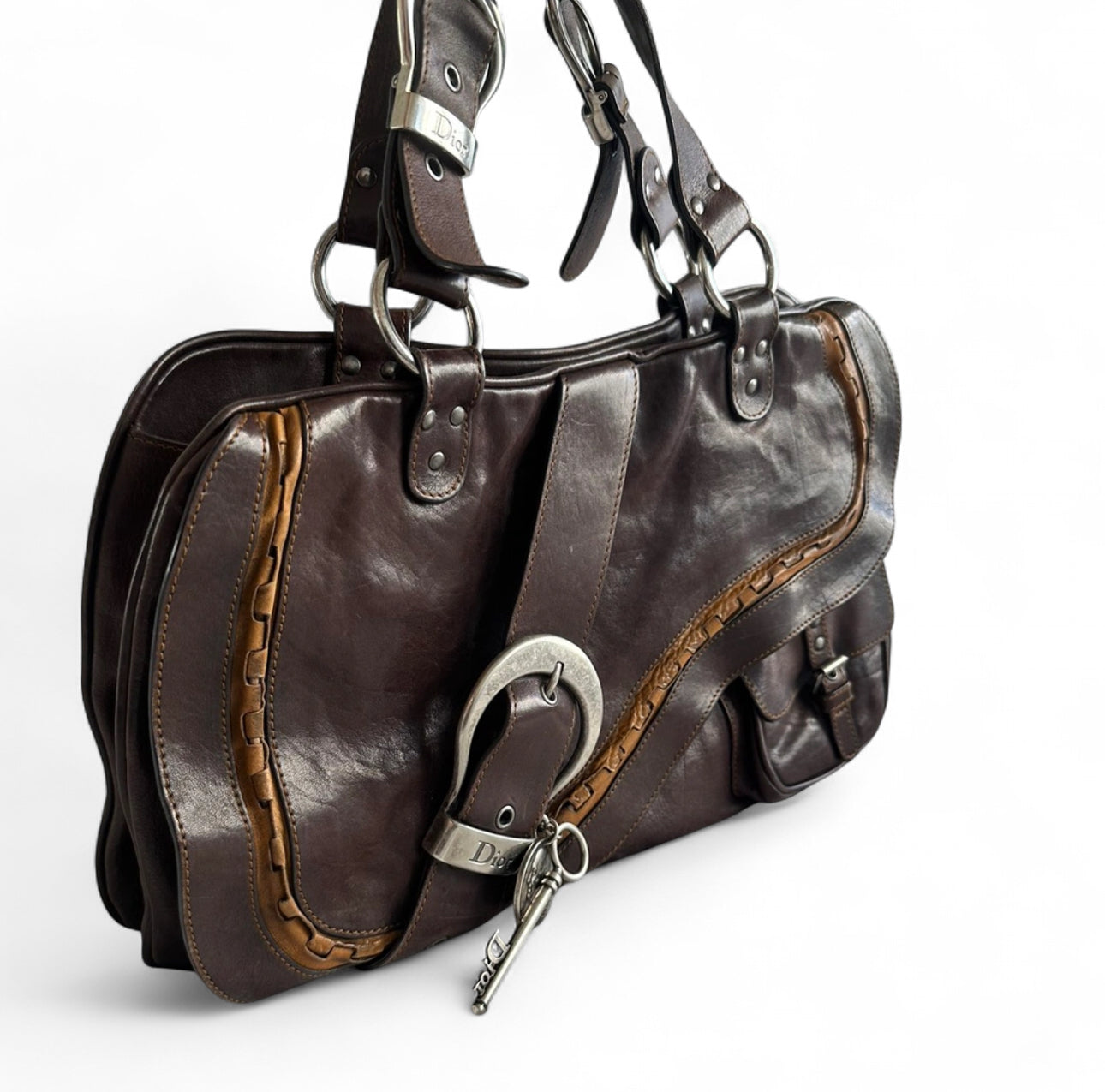 Christian Dior Gaucho Saddle Bag Brown Leather