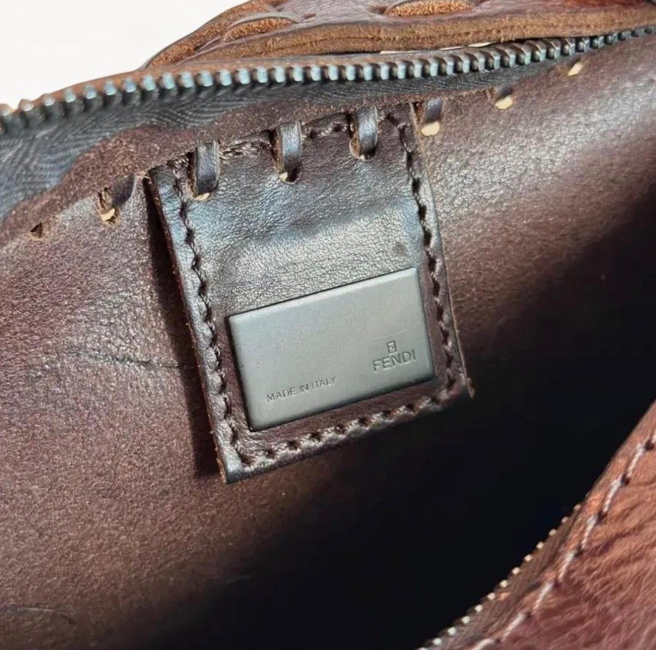 Fendi 2000s Whipstitch Oyster Leather Shoulder Bag