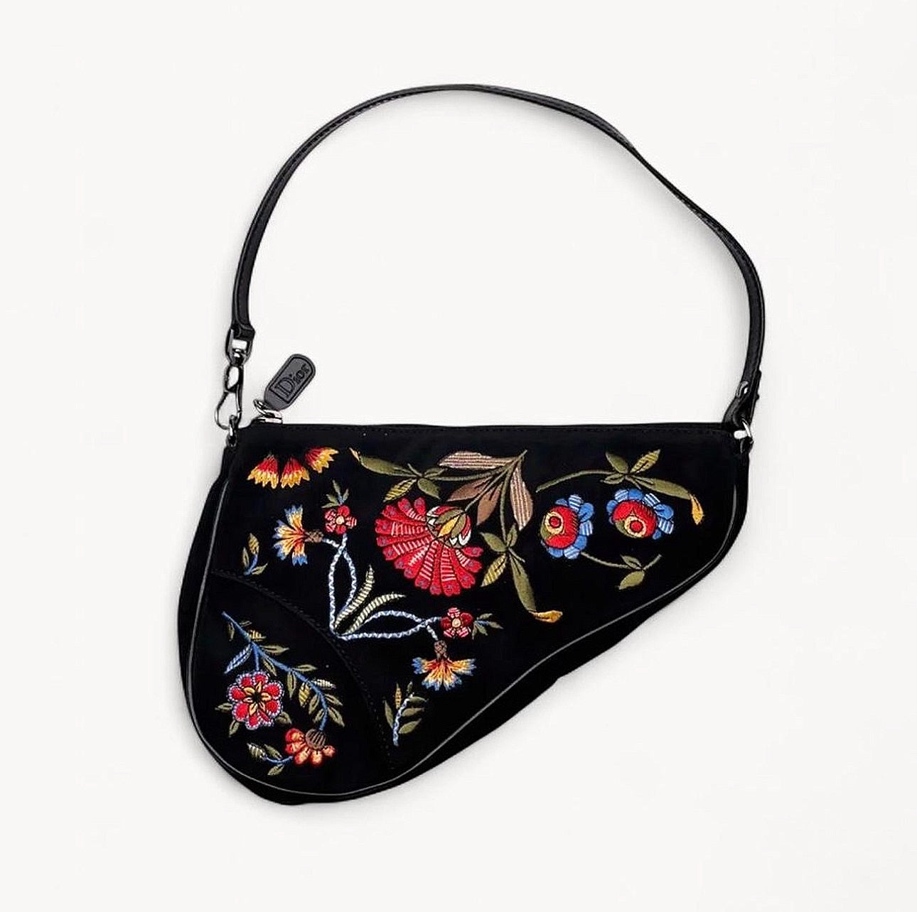 Christian Dior 2002 Embroidered Floral Mini Saddle Bag