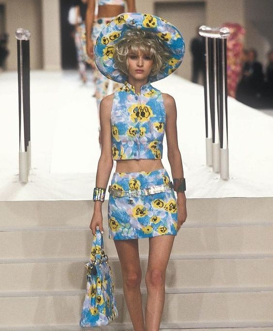 Chanel 1997 Runway Terrycloth Sleeveless Vest/Skirt Floral Set