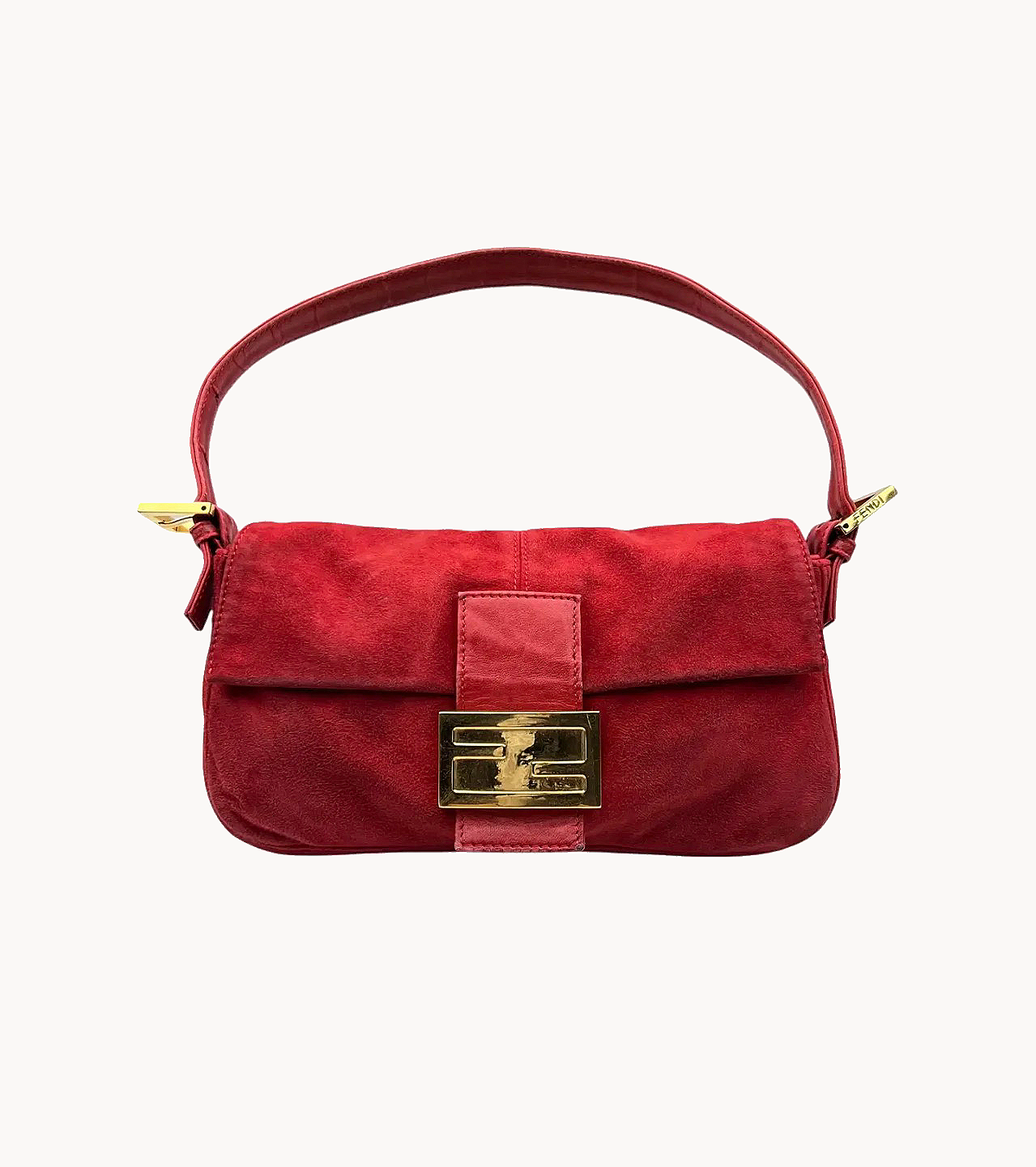 Fendi Red Suede Baguette Shoulder Bag