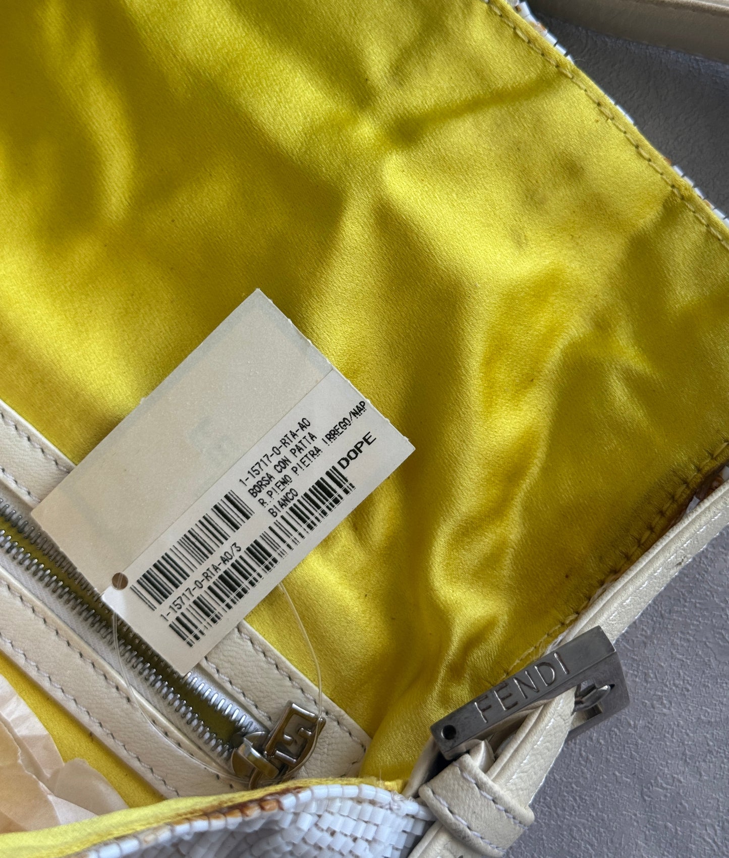 Fendi Limited Edition White Stone Beaded Baguette Bag Rare
