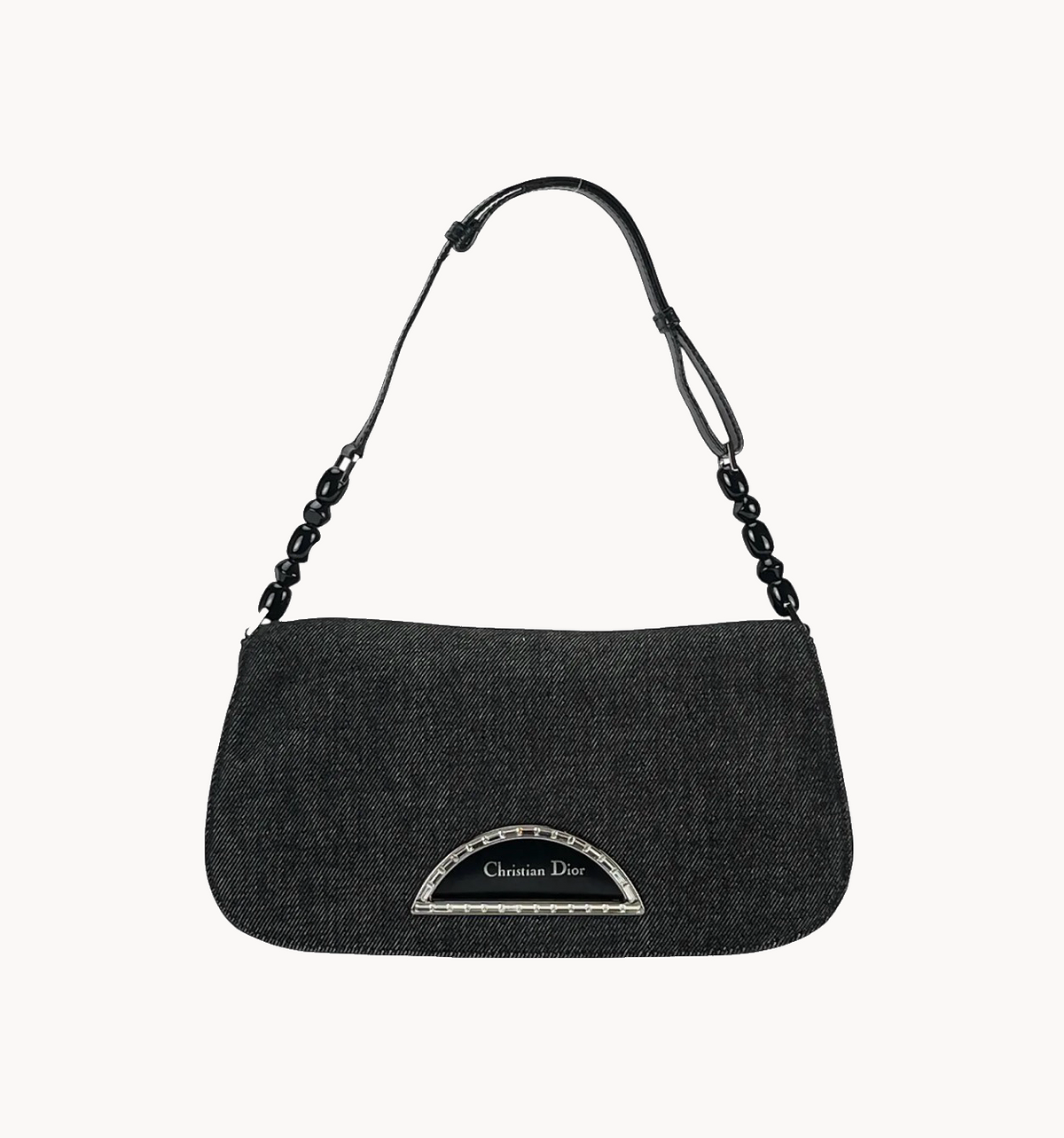 Christian Dior 2001 Black Denim Malice Pearl Crystal Bag