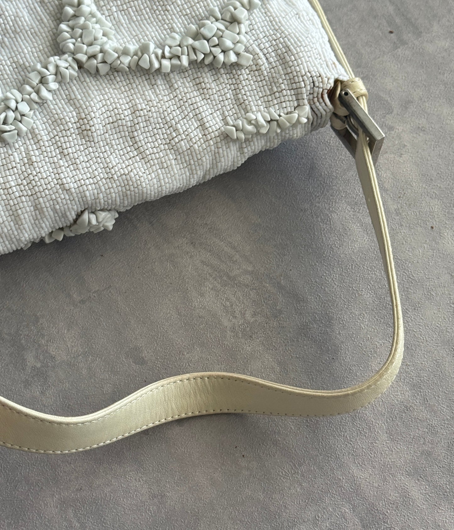 Fendi Limited Edition White Stone Beaded Baguette Bag Rare