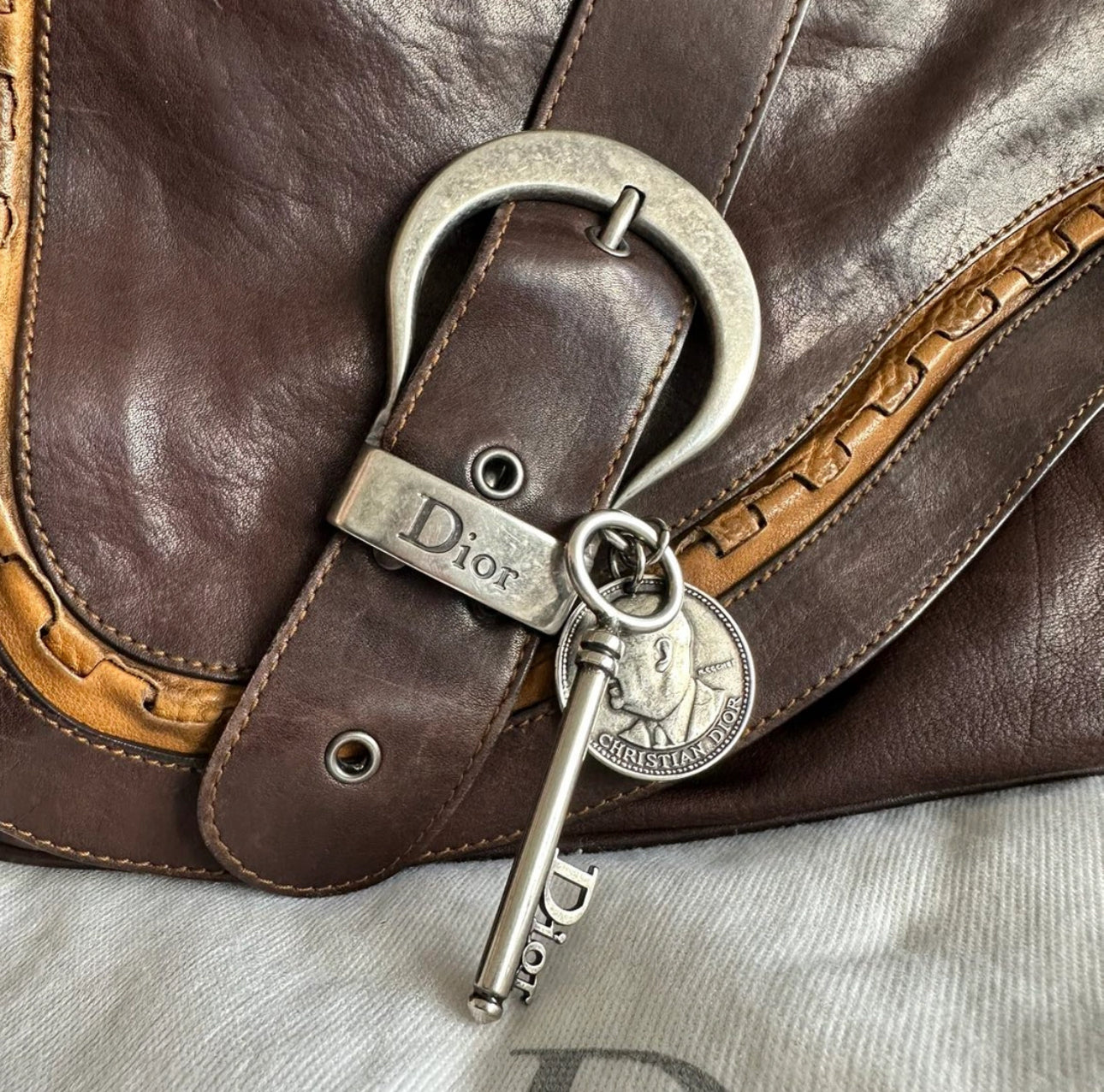 Christian Dior Gaucho Saddle Bag Brown Leather