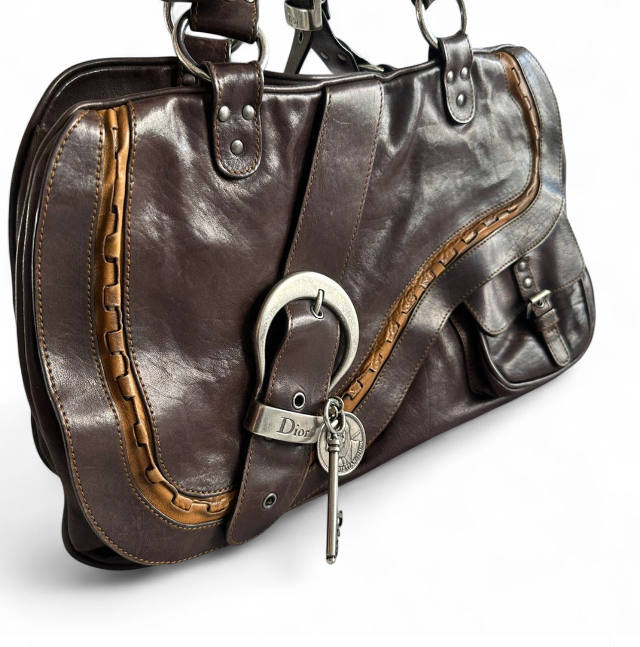 Christian Dior Gaucho Saddle Bag Brown Leather