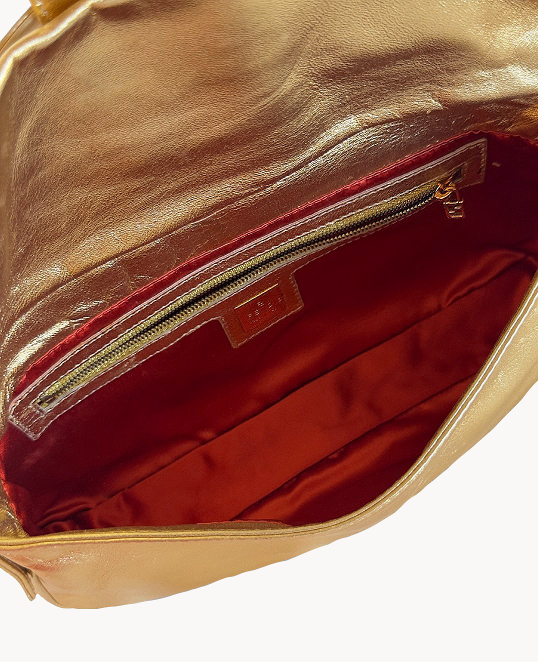Fendi Gold Metallic Leather & Crystal Baguette Bag