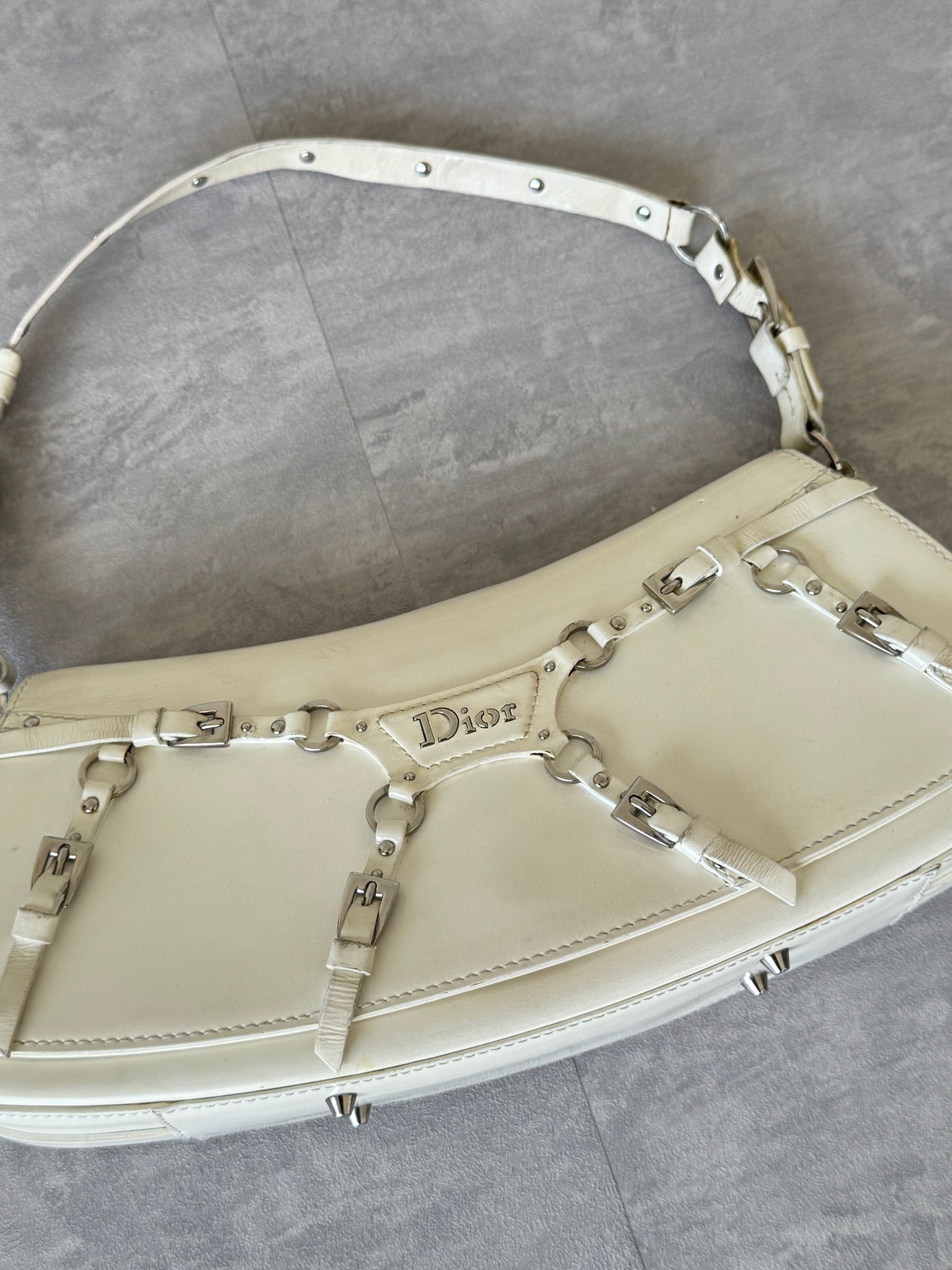 Christian Dior FW 2003 White Patent Leather Bondage Shoulder bag