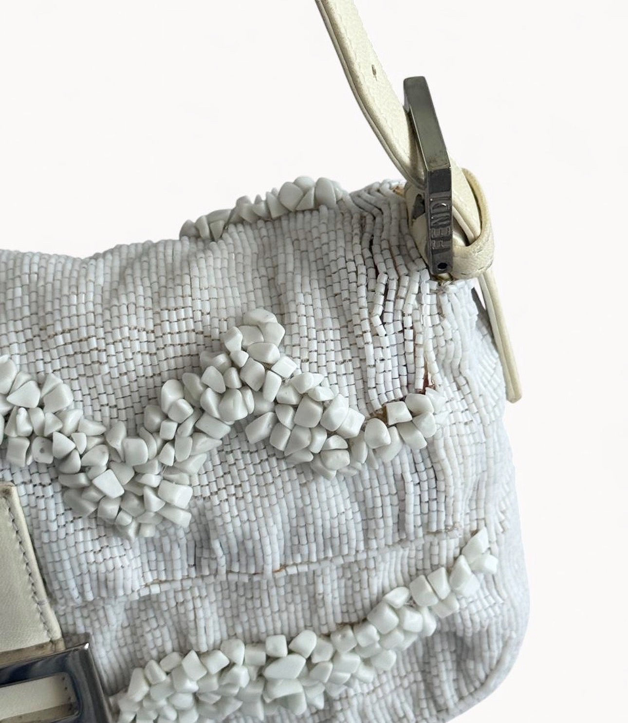 Fendi Limited Edition White Stone Beaded Baguette Bag Rare