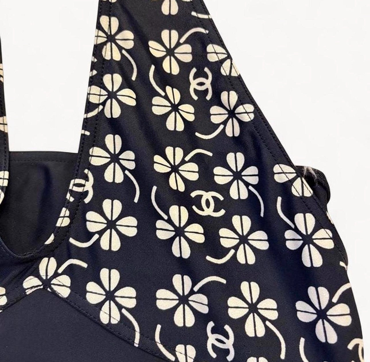 Chanel SS 2001 Floral CC Print Mini Halter Dress Open Back Black