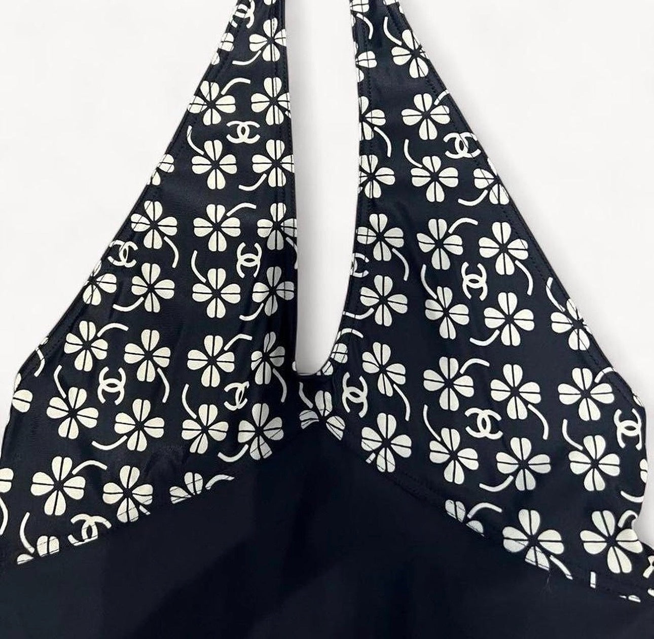 Chanel SS 2001 Floral CC Print Mini Halter Dress Open Back Black