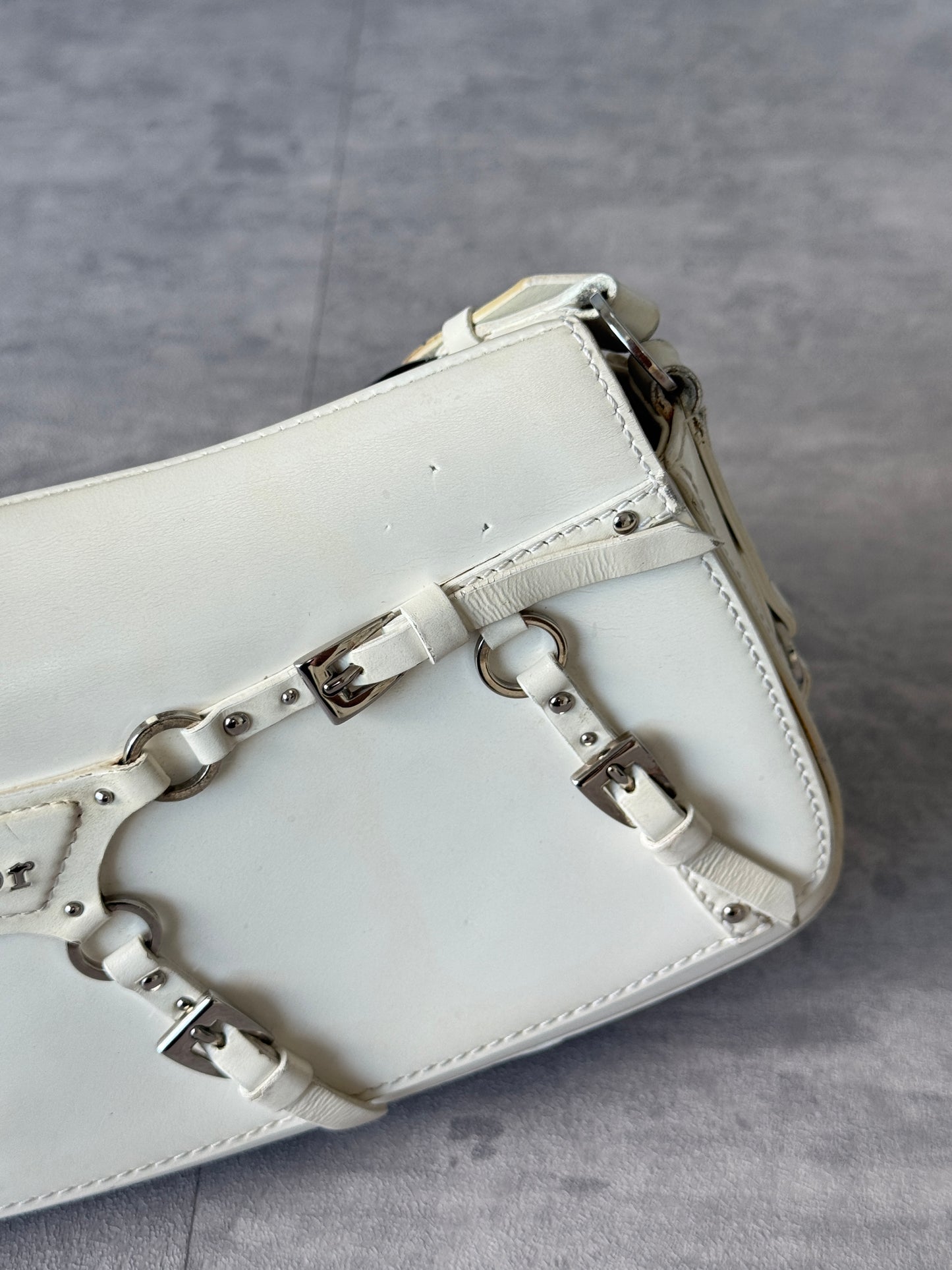 Christian Dior FW 2003 White Patent Leather Bondage Shoulder bag