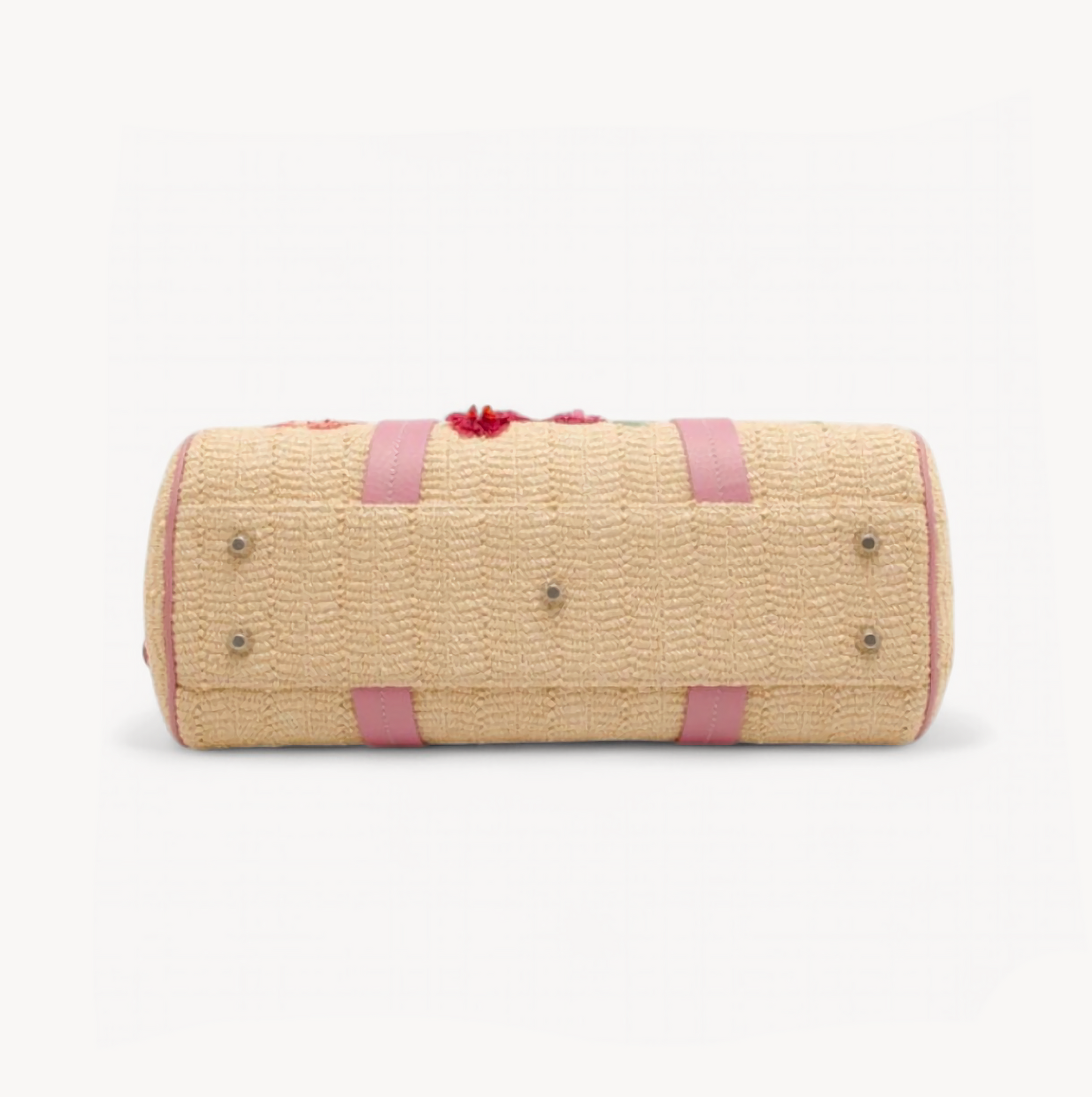 Christian Dior 2005 Limited Edition Pink Raffia Floral Wicker Detective Bag