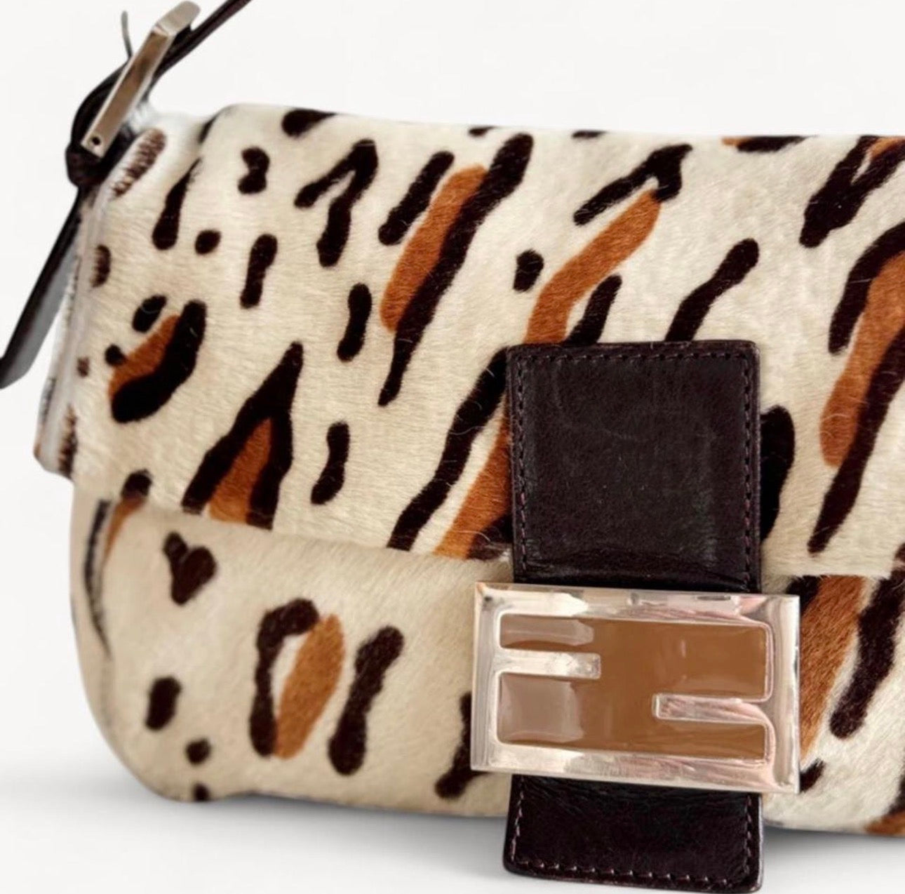 Fendi Leopard Print Pony hair Baguette Bag