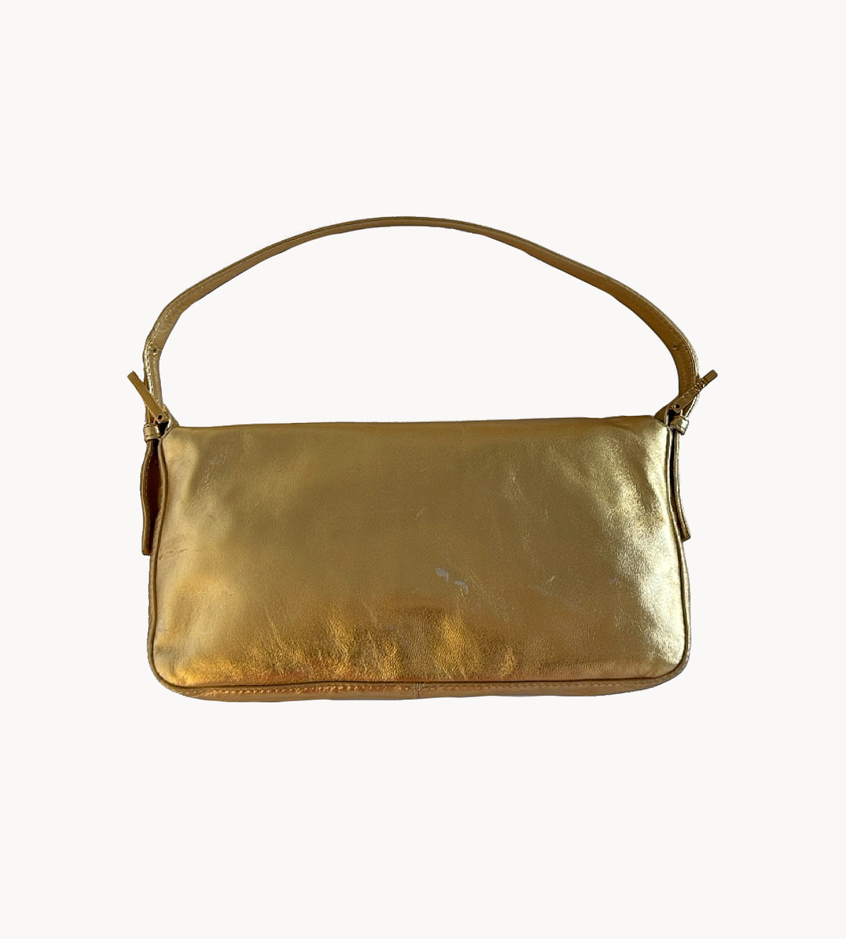Fendi Gold Metallic Leather & Crystal Baguette Bag