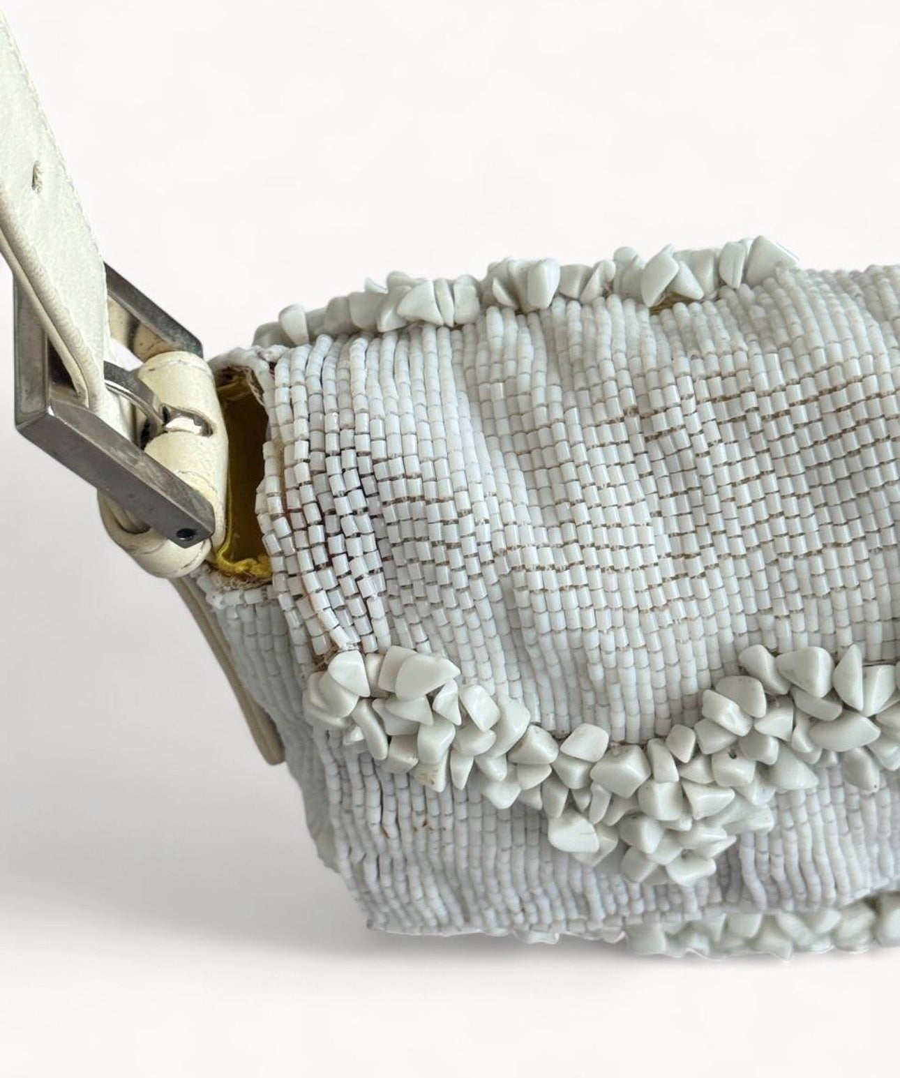 Fendi Limited Edition White Stone Beaded Baguette Bag Rare
