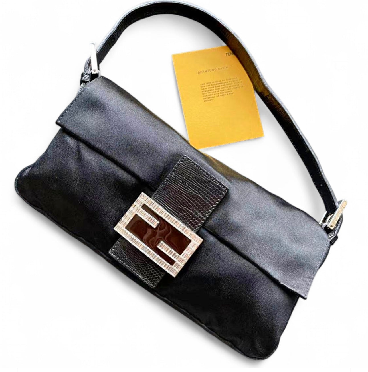 Fendi Satin Lizard Baguette Crystal & Chocolate Enamel Buckle