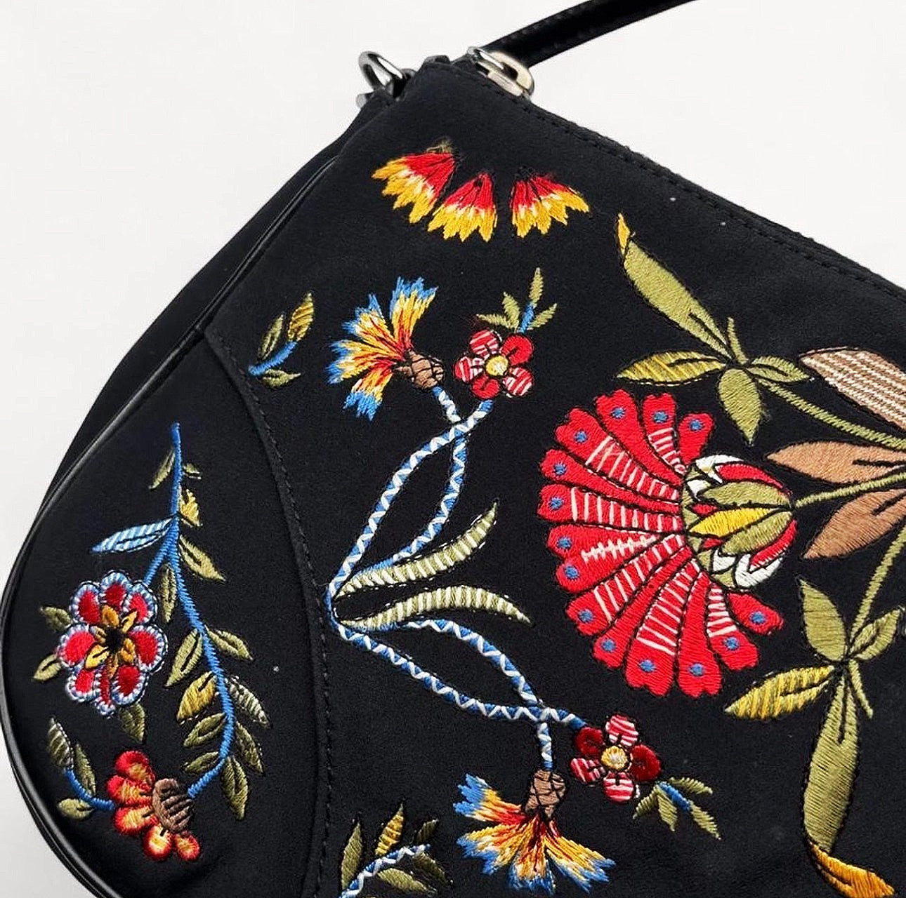 Christian Dior 2002 Embroidered Floral Mini Saddle Bag