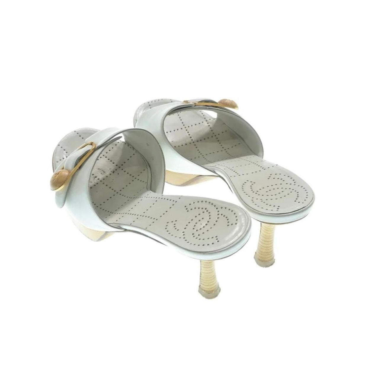Chanel White Wooden Heeled Mules
