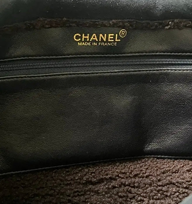 Chanel Navy Suede & Wool CC Mouton Tote Bag