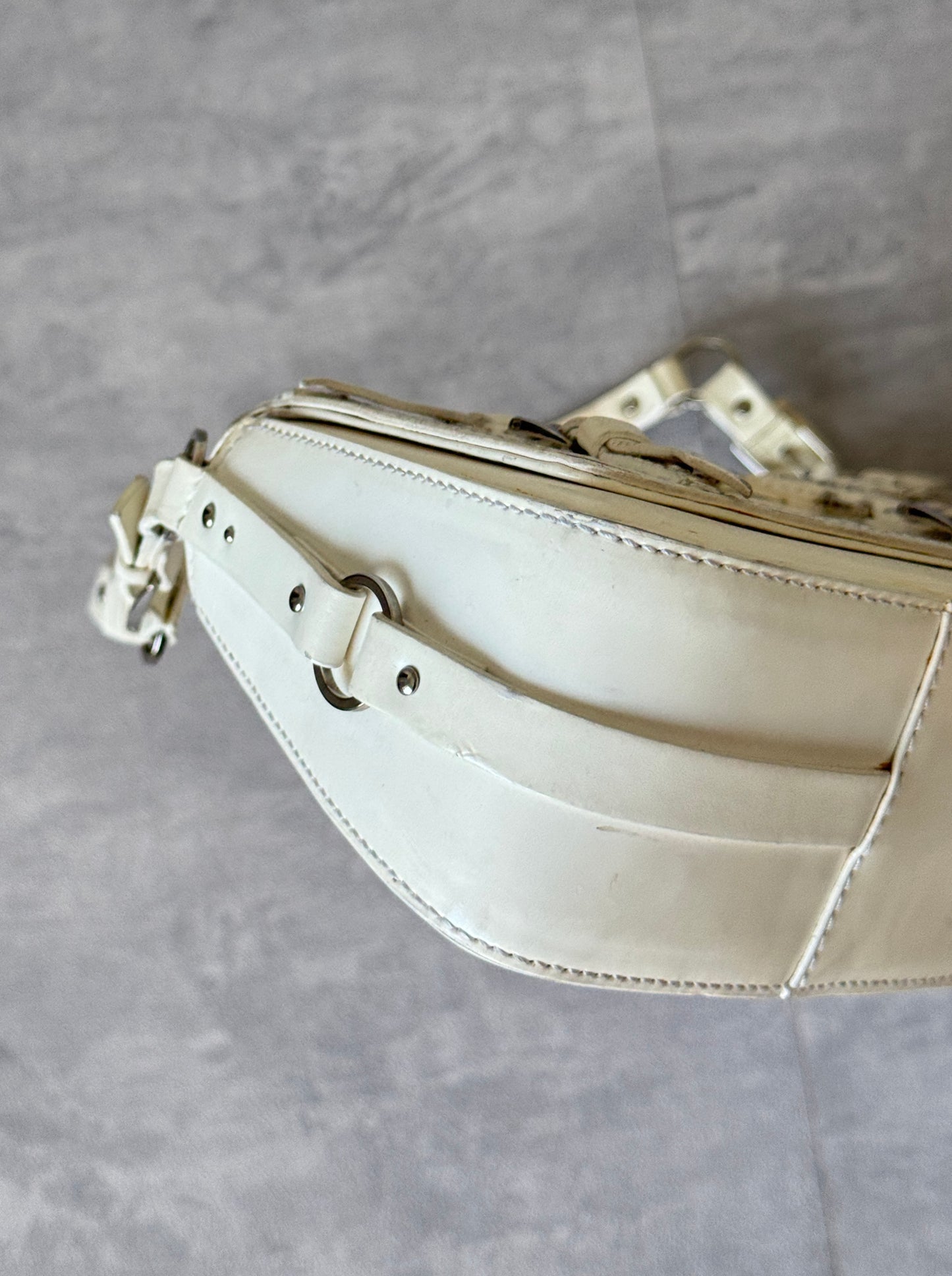 Christian Dior FW 2003 White Patent Leather Bondage Shoulder bag