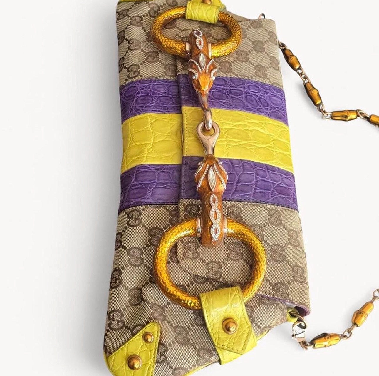 Gucci 2004 Runway Alligator Serpent Horsebit Chain Bag Crystal