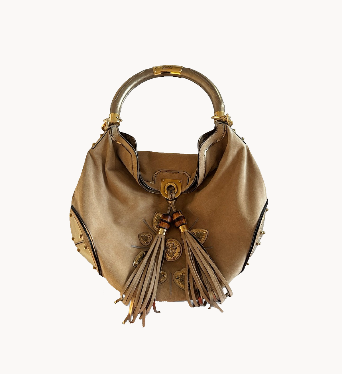Gucci Limited Edition Beige Indy Babouska Hobo Suede Bag with Gold Detailing
