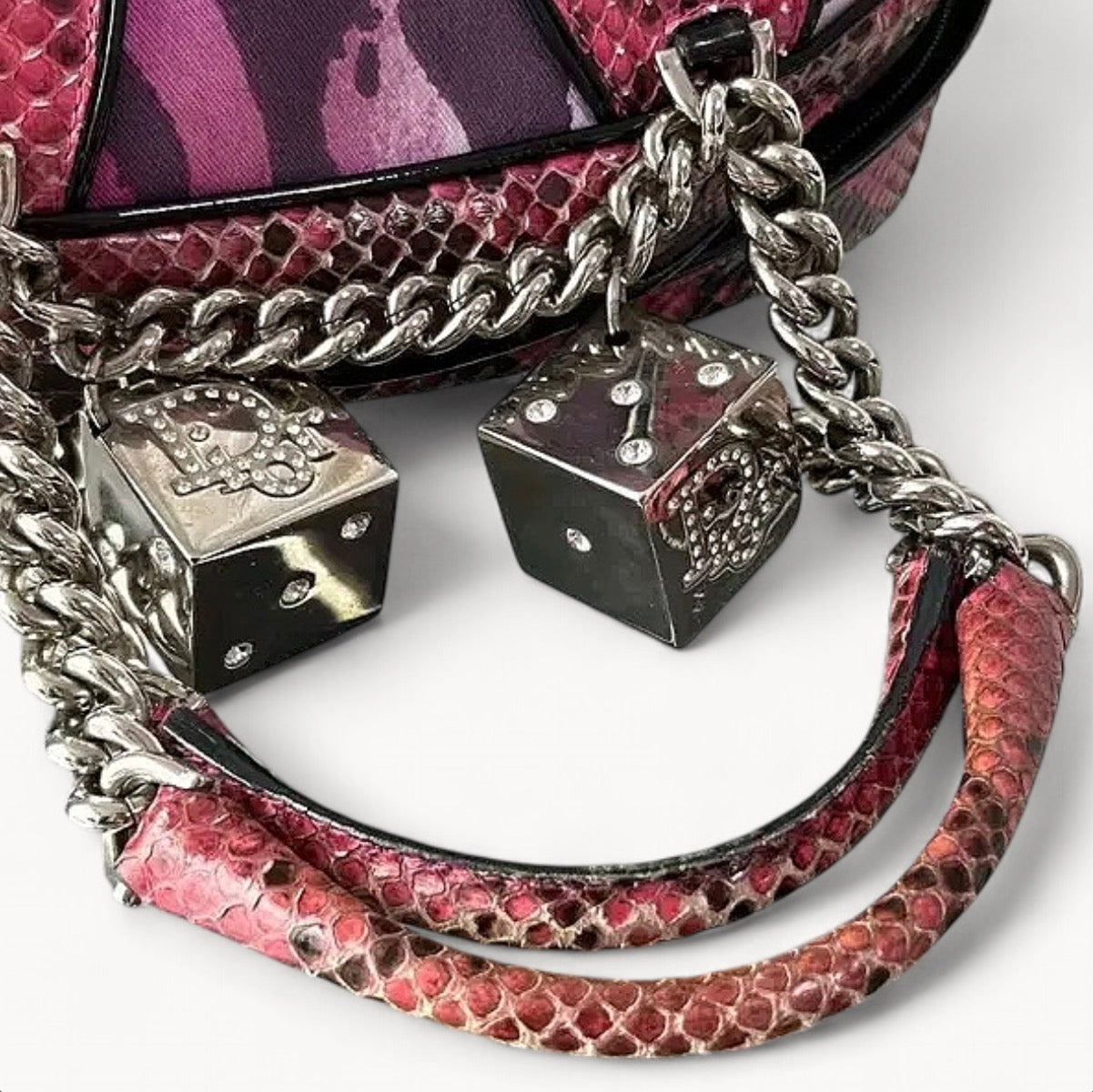 Christian Dior 2004 Multicolour Limited Edition Python Gambler Dice Bowler Bag