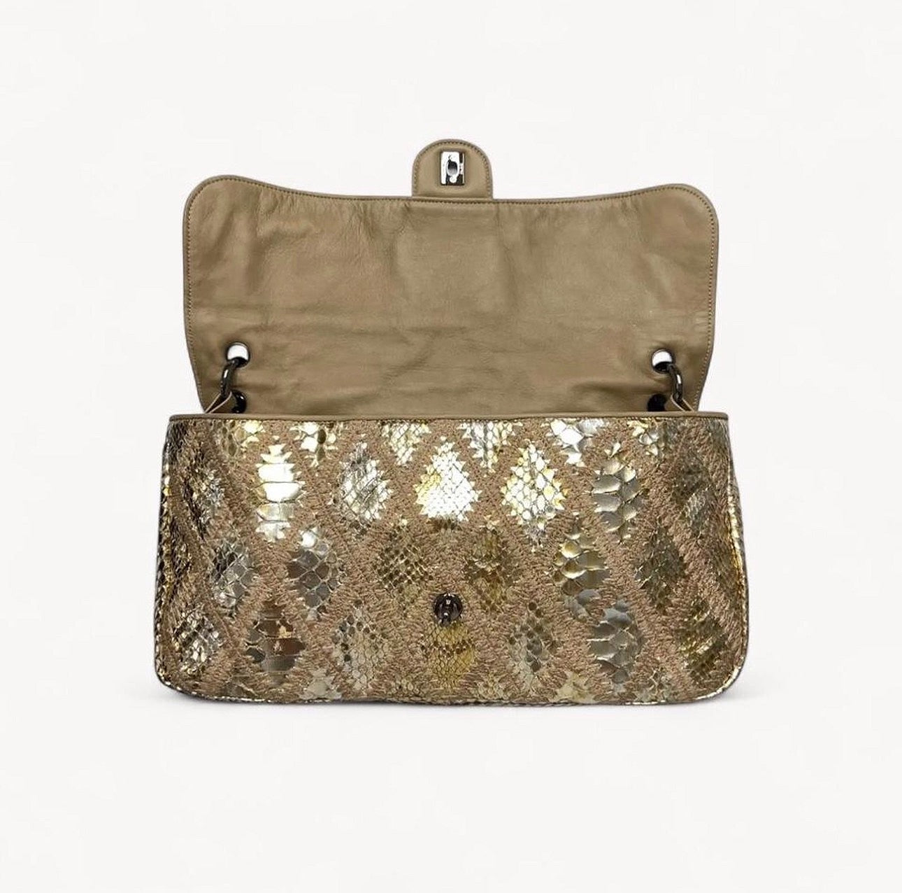 Chanel SS 2007 Gold Metallic Python Crochet Chain Flap Bag