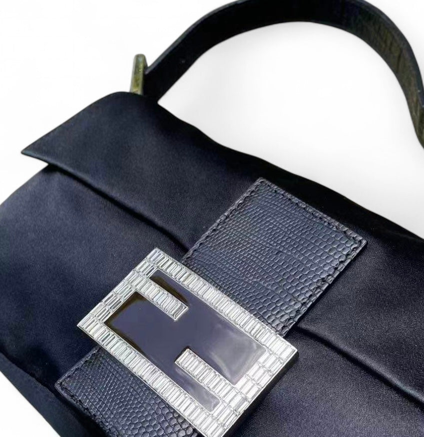 Fendi Satin Lizard Baguette Crystal & Chocolate Enamel Buckle