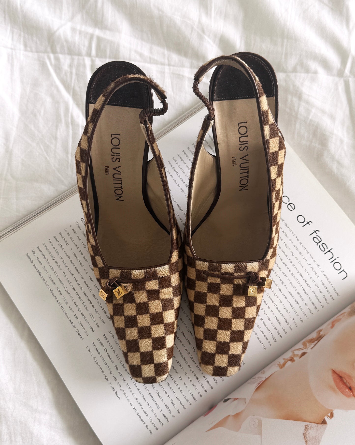 Louis Vuitton Damier Ponyhair Slingback Heels