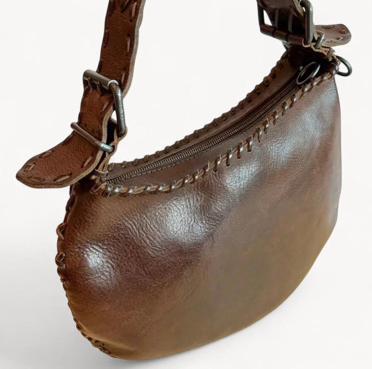 Fendi 2000s Whipstitch Oyster Leather Shoulder Bag