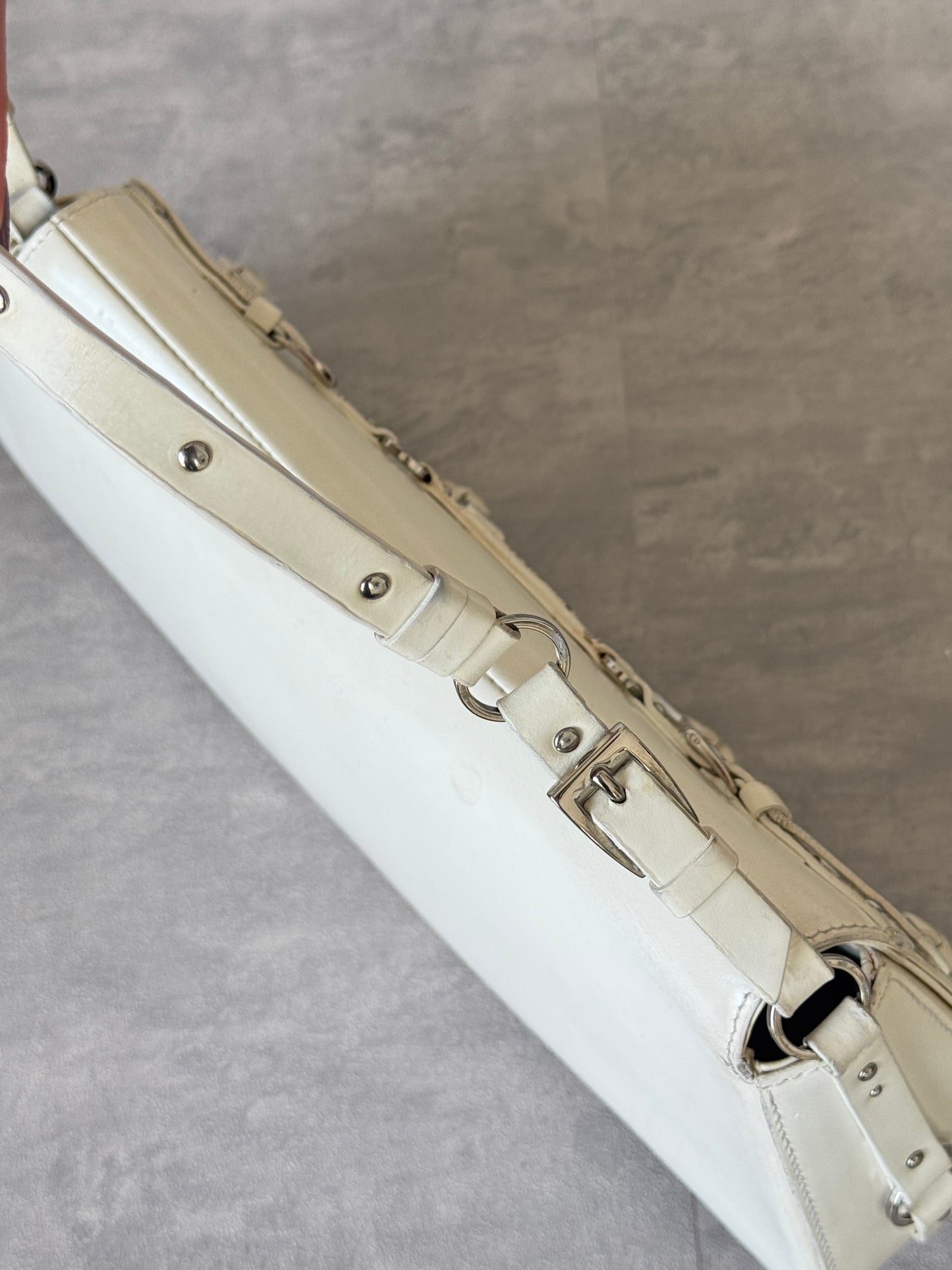 Christian Dior FW 2003 White Patent Leather Bondage Shoulder bag