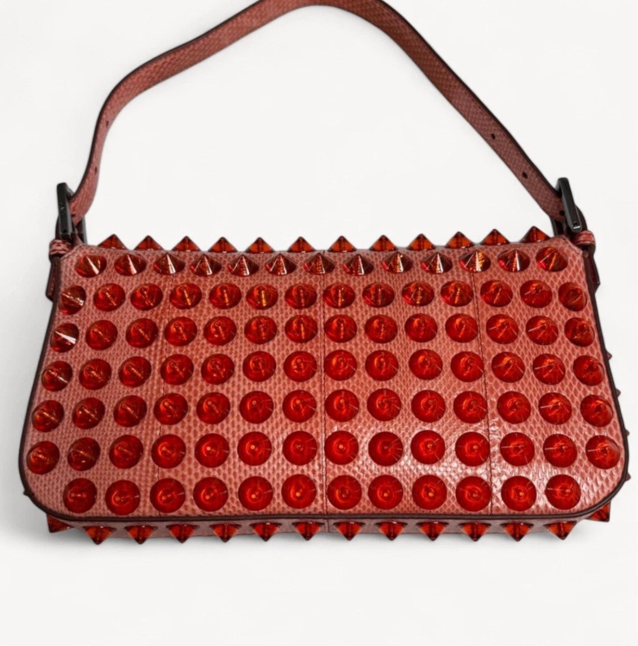 Fendi 2015 Dark Snakeskin Studded Leather Baguette Bag