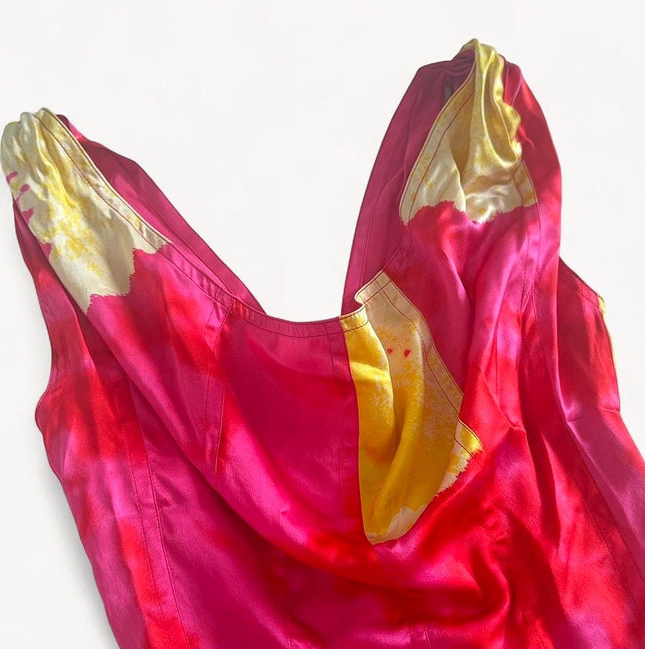 Christian Dior FW 2003 Hot Pink & Yellow Silk Corset Style Top