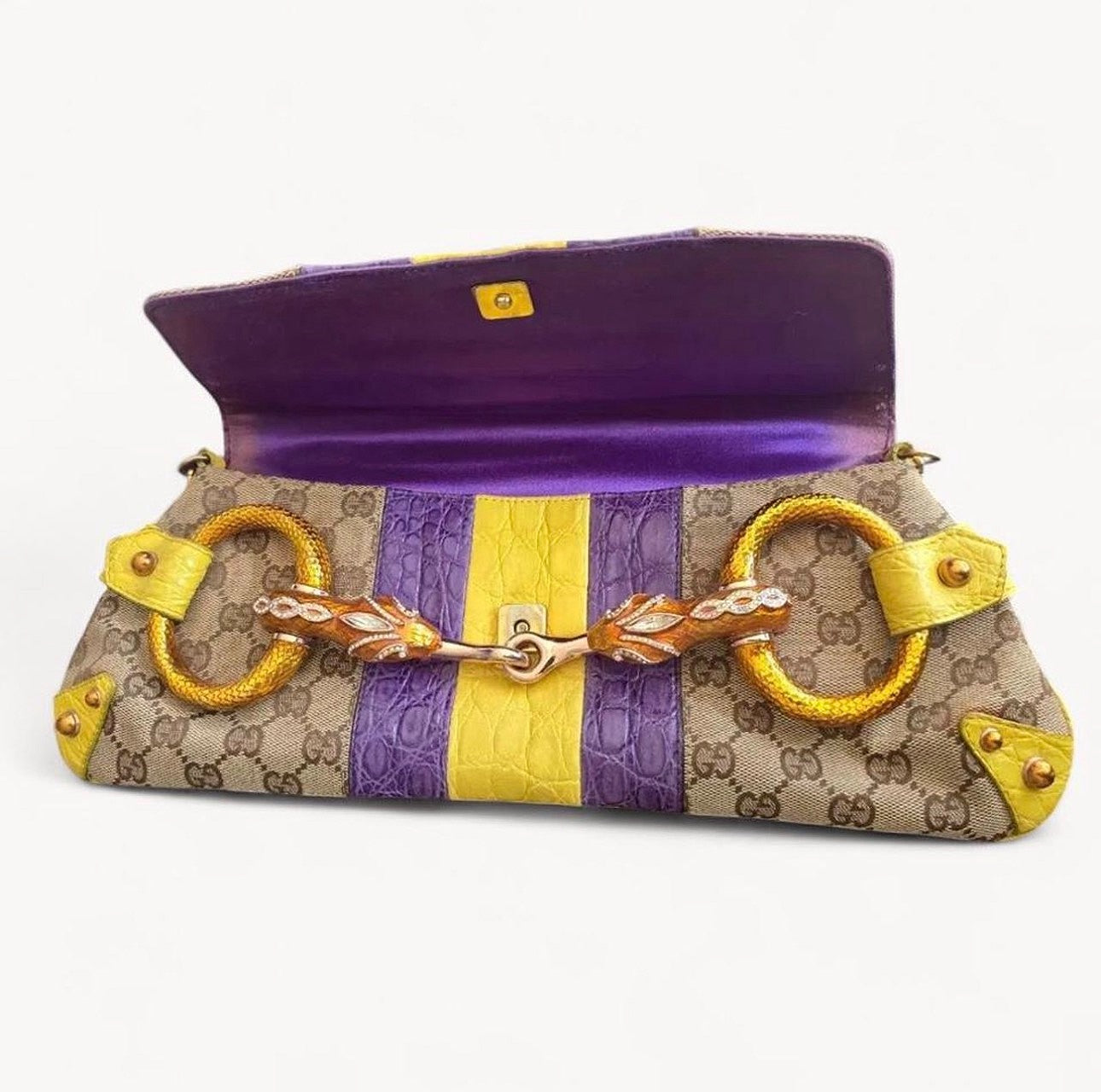 Gucci 2004 Runway Alligator Serpent Horsebit Chain Bag Crystal