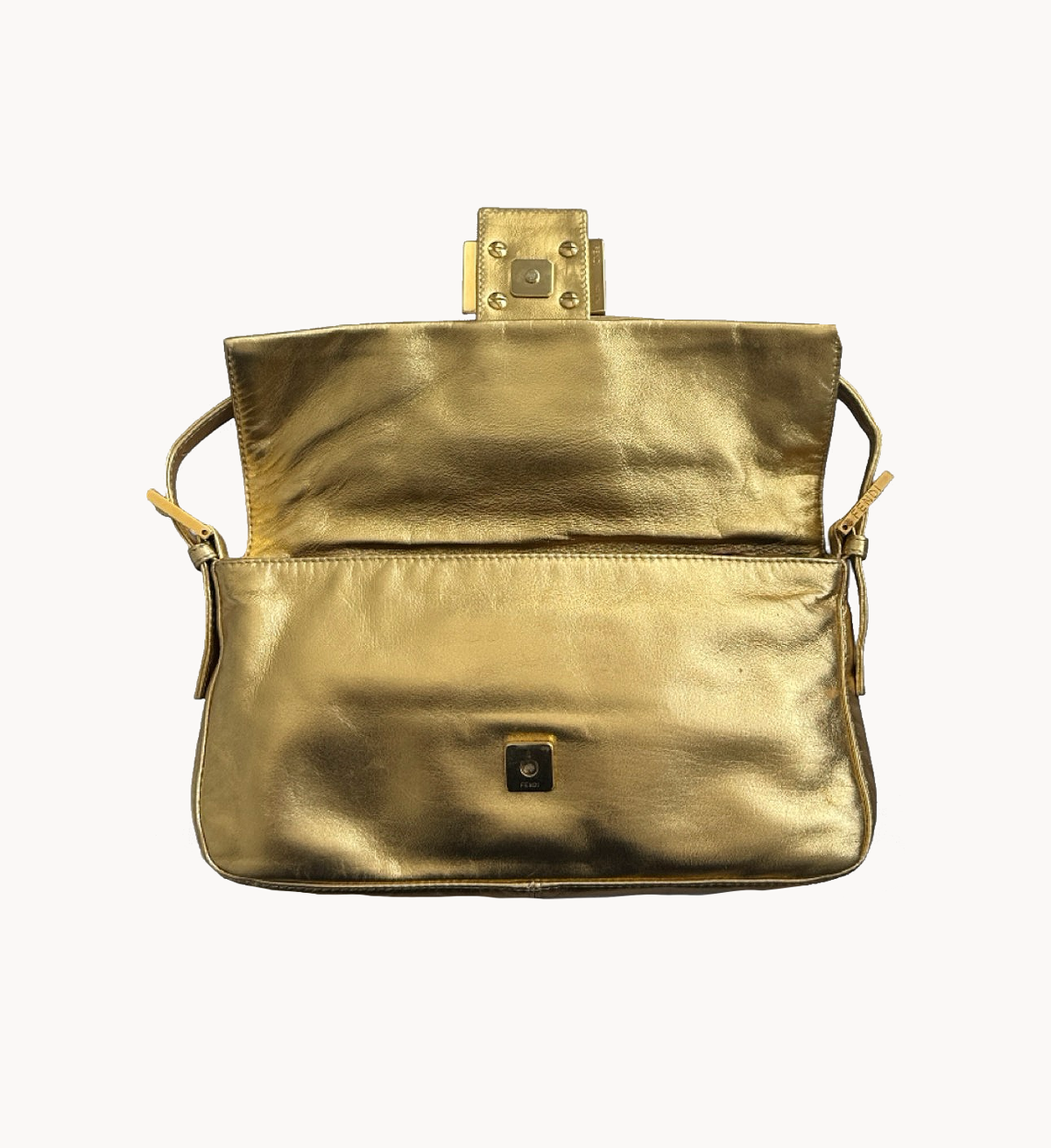 Fendi Gold Metallic Leather & Crystal Baguette Bag