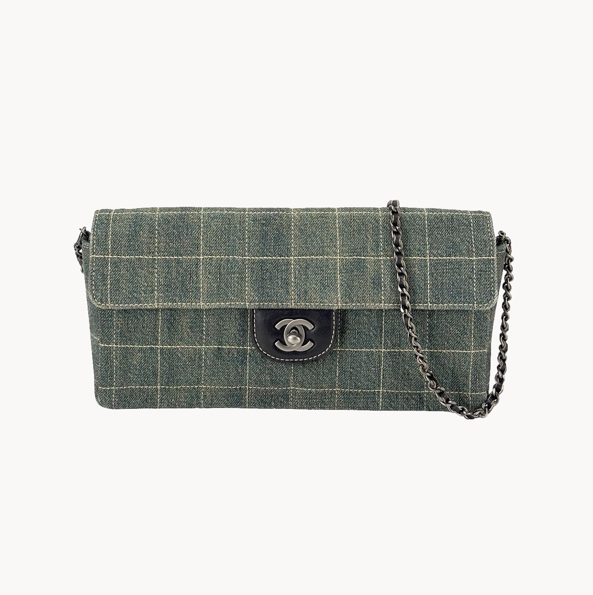 Chanel Denim Chocolate Bar East West Flap Bag