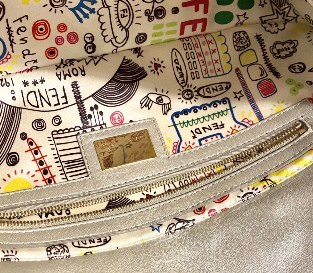 Fendi 1997 Re-edition Silver Nappa Leather Embossed Baguette Bag